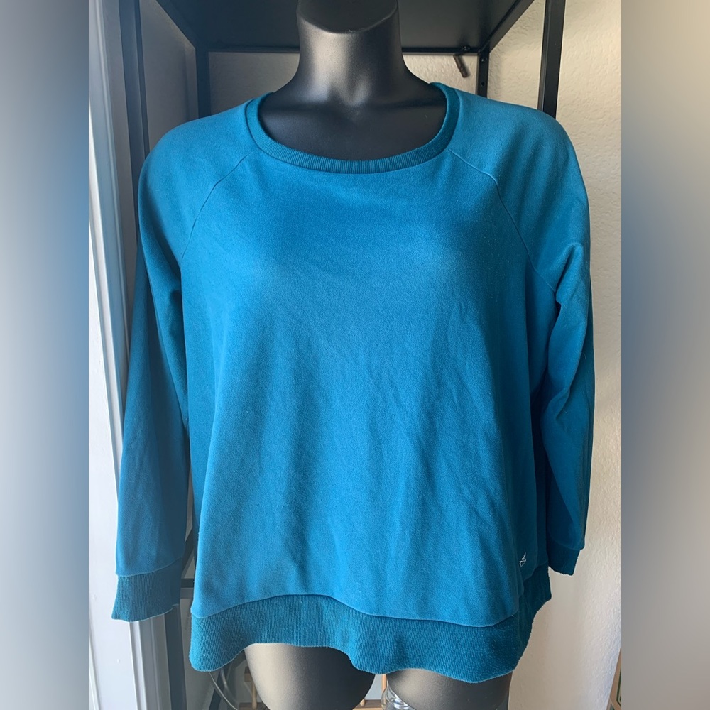 Torrid Active Teal Blue Happy Camper Micro Fleece Crew Neck Sweatshirt Cozy Warm